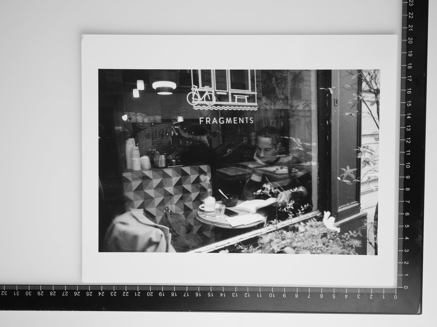 MAN READING BOOK IN PARISIAN CAFE WINDOW 8x10 Silver Gelatin Print